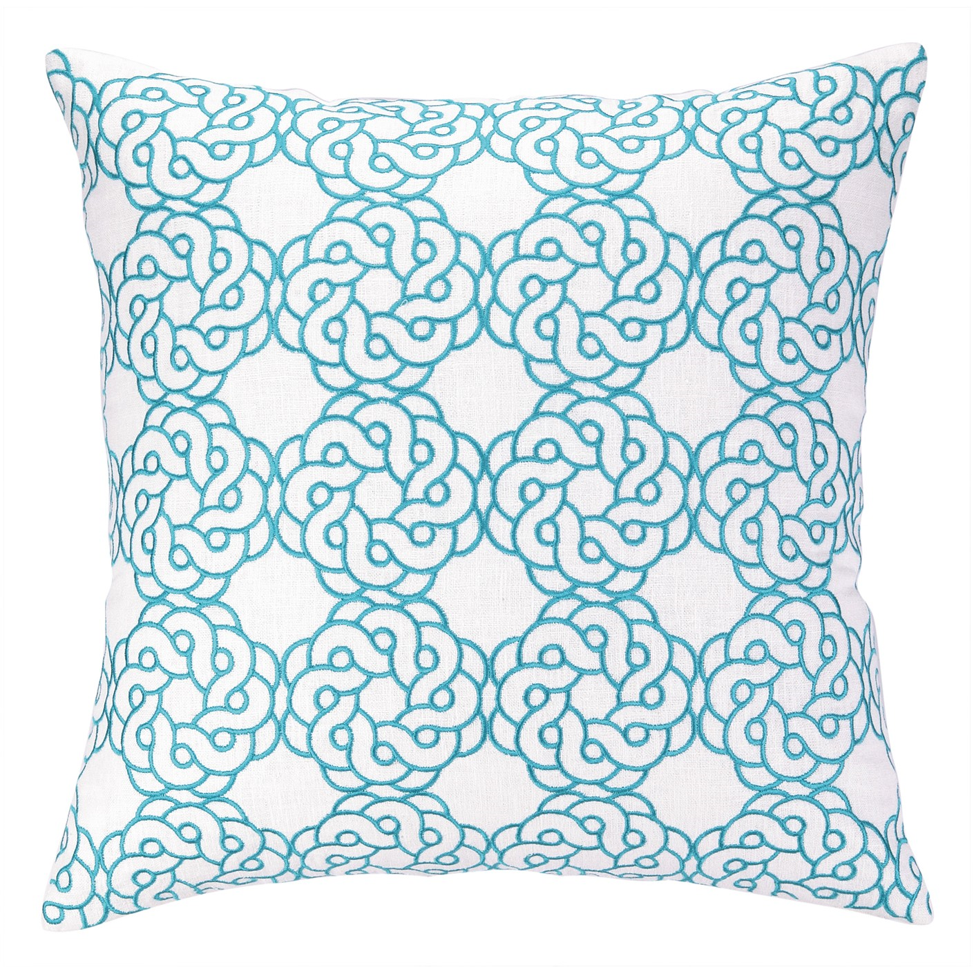 COCOCOZY Maroc Embroidered Linen Pillow in turquoise blue
