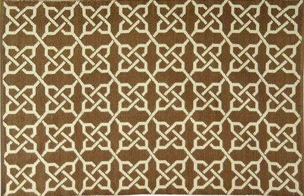 Brown rug with a trellis pattern made from recycled soda bottles