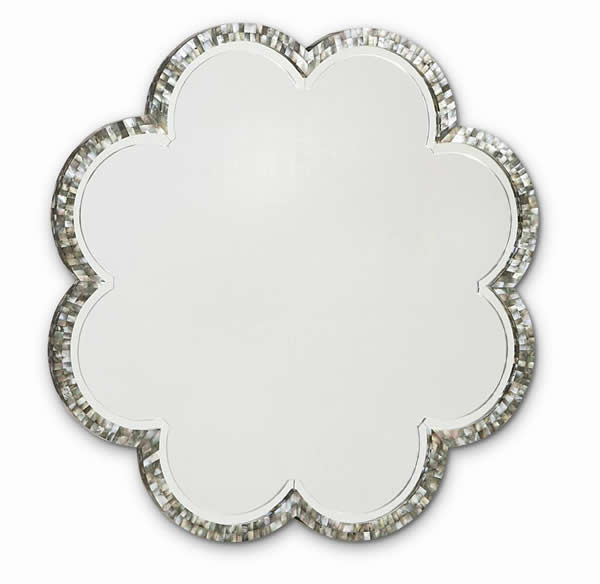 Flower shaped mirror with black mother of pearl frame from Tonic Home