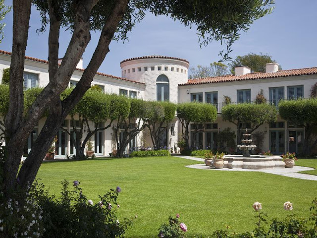 exterior view of a Spanish style mansion in Santa Barbara 