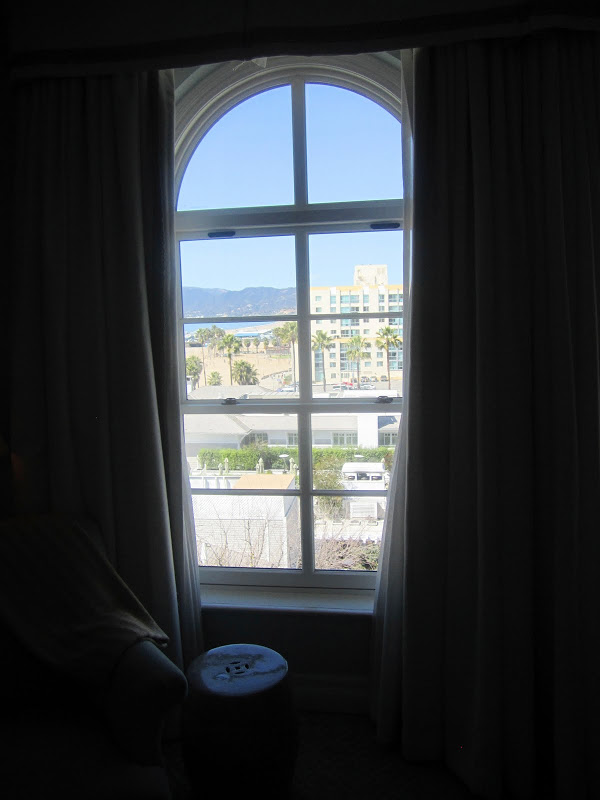 View of Santa Monica beach from a window in Casa del Mar