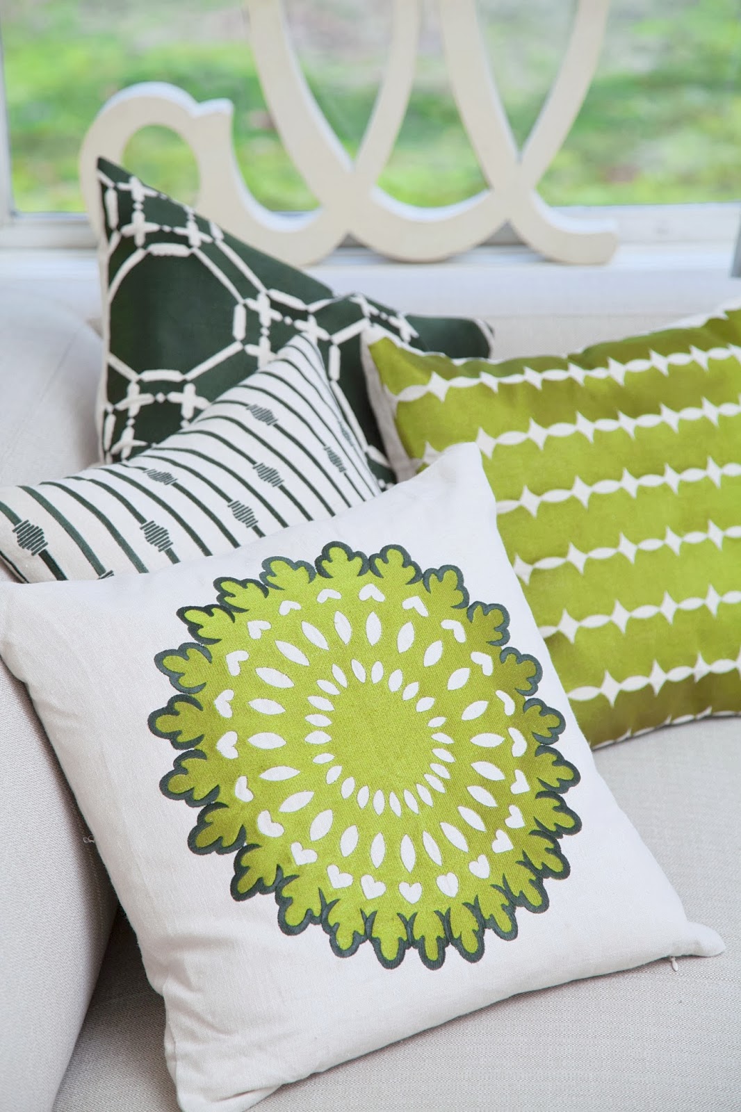 COCOCOZY 2014 Embroidered Pillow Collection in shades of green
