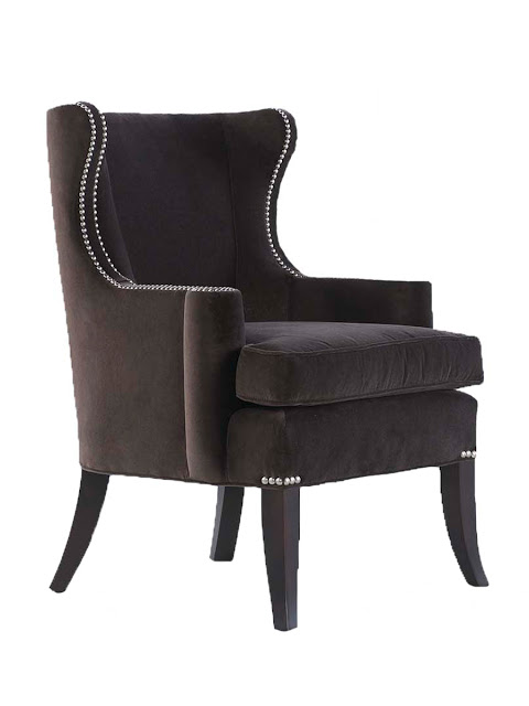 Small wingback chair with cabriole wood legs. Nail head trim