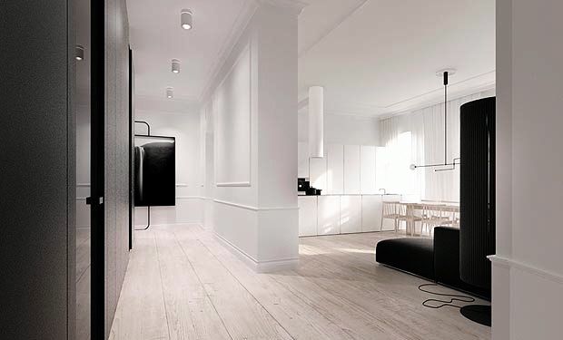 poland loft apartment black white open floor plan decor design architecture