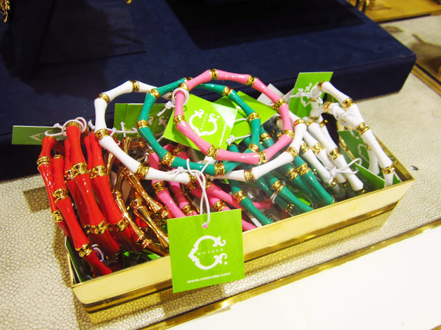 Red, white, pink and green enamel bamboo bracelet