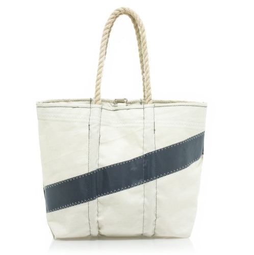 White bag with blue diagonal Stripe by J.Crew
