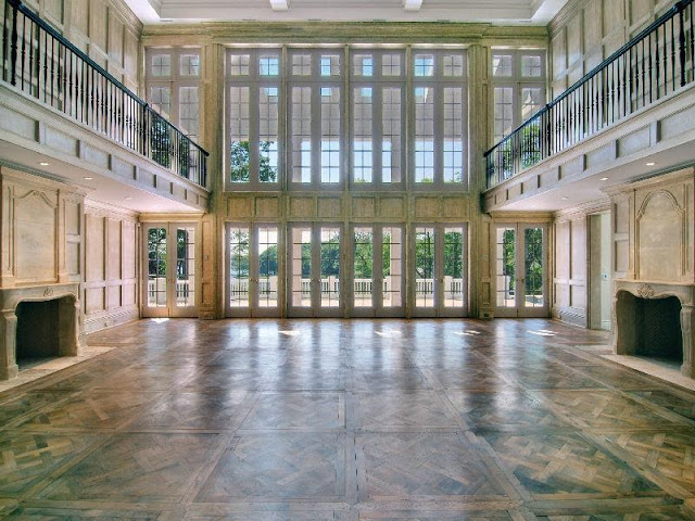 Estate Hamptons parquet floors and oak paneled walls