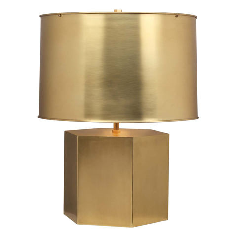 Brass table lamp with matte finish and matching brass shade
