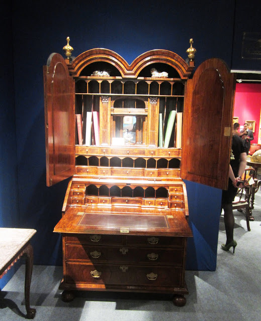 Queen Anne style writing desk and book shelf at at the Young Collectors Night at the Winter Antiques Show at the Armory