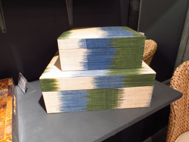 Made Goods green, blue and white upholstered boxes