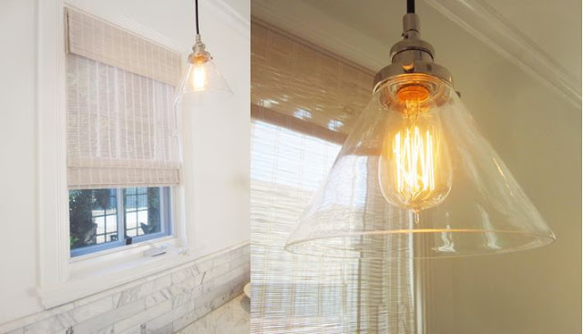 close up pendant lights with clear shades in the kitchen