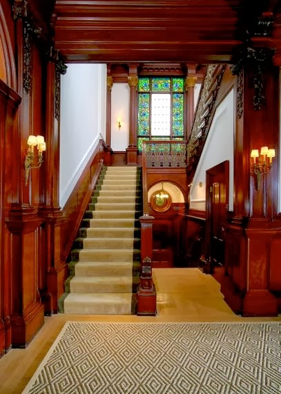 Wood paneled foyer in a historic San Francisco mansion