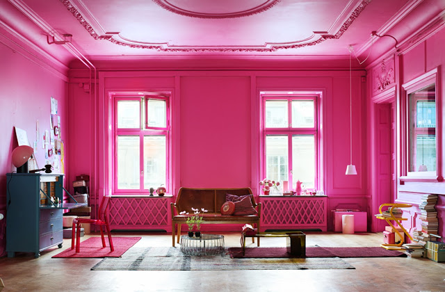 hot pink living room classic architecture crown molding decorative panel windows