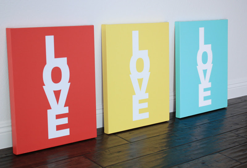 One red, yellow and blue Love Candy Canvas by Made by Girl