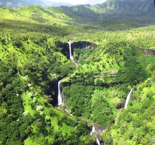 waterfalls falls kauai hawaii helicopter aerial view