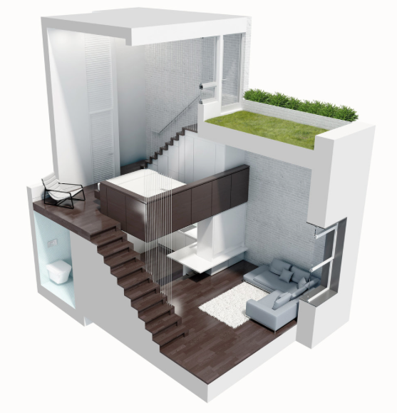 small multilevel apartment design