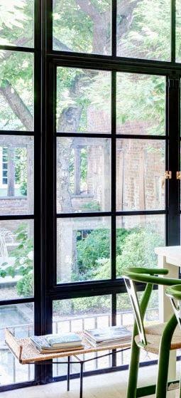Black framed casement windows and french doors