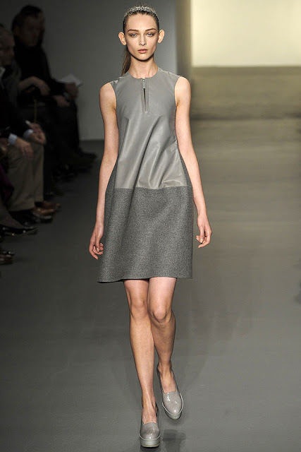 model wearing a grey dress from Calvin Klein's Fall Ready to Wear 2011