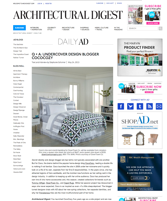 architectural digest website cococozy article feature story press