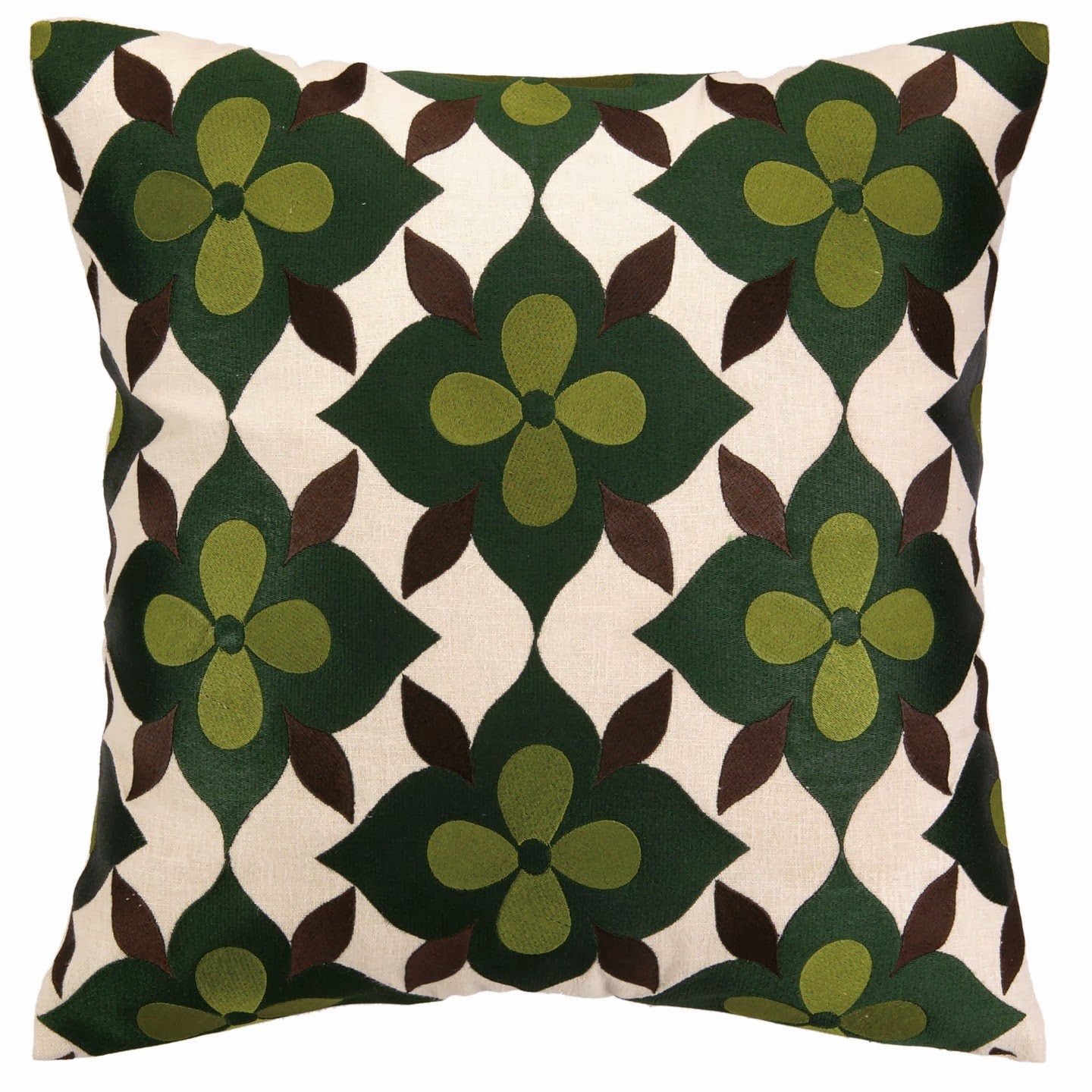 COCOCOZY Coco's Flower embroidered pillow in green, avocado and brown