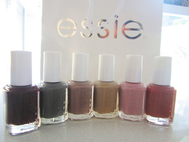 Essie's Fall 2011 line of nail polish in Cary On, Power Clutch, Glamour Purse, Case Study, and Lady Like