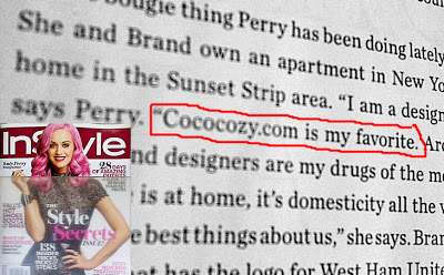 Katy Perry mentioning COCOCOZY in InStyle Magazine and the InStyle magazine cover