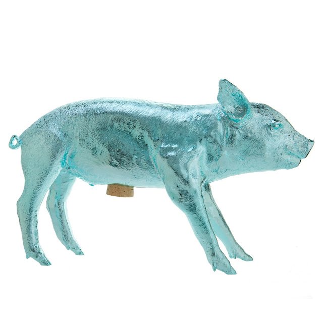 Bank in form of Pig Harry Allen chrome metallic piggy bank light blue pale home decor accessory