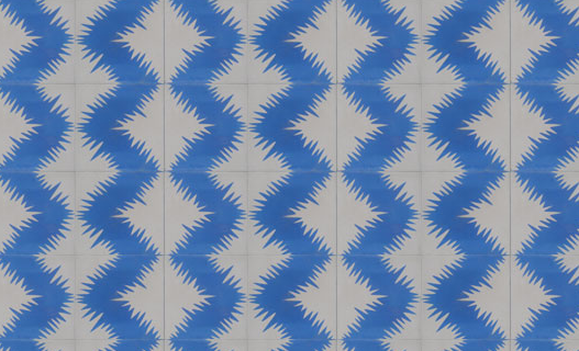 Blue and white zig zag cement tiles