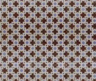 Mosaic tile with a white, lavender and brown star pattern