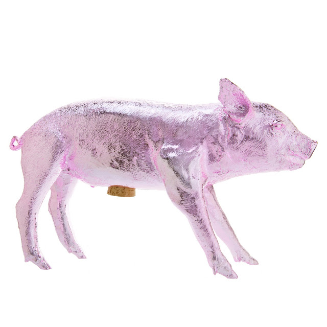 Bank in form of pig Harry Allen light pink pale chrome piggy bank metallic