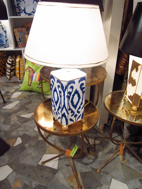 blue and white ikat lamp