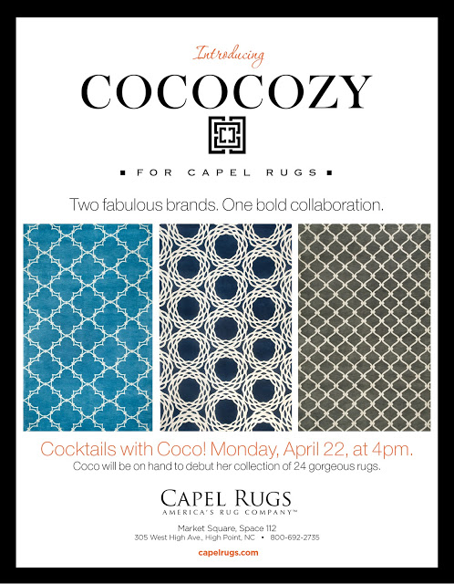 COCOCOZY Capel Rugs advertisement public appearance home furniture market High Point NC North Carolina furnishings rugs floor covering carpet