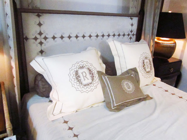 Close up of the monogramed pillows