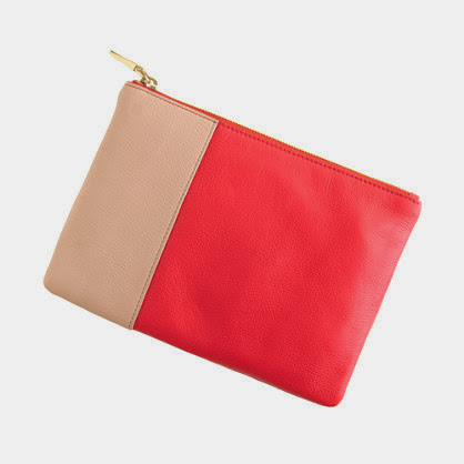Red color block clutch purse