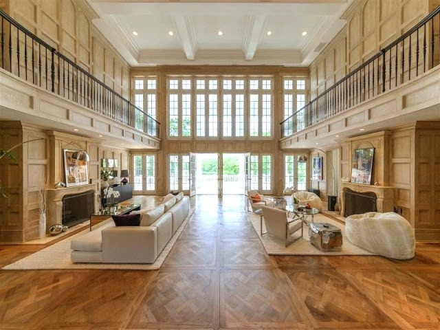 Estate Hamptons parquet floors and oak paneled walls simple staging