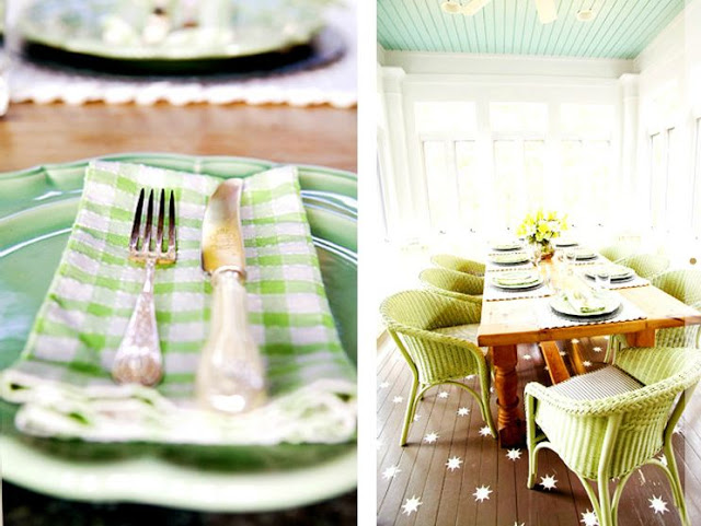 gingham napkins as part of an outdoor patio dining set