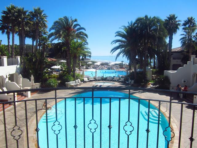 Bacara resort's pool in Santa Barbara with a view of pacific ocean