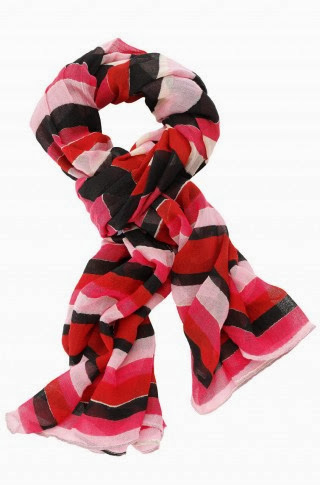 Red, pink, and brown striped scarf