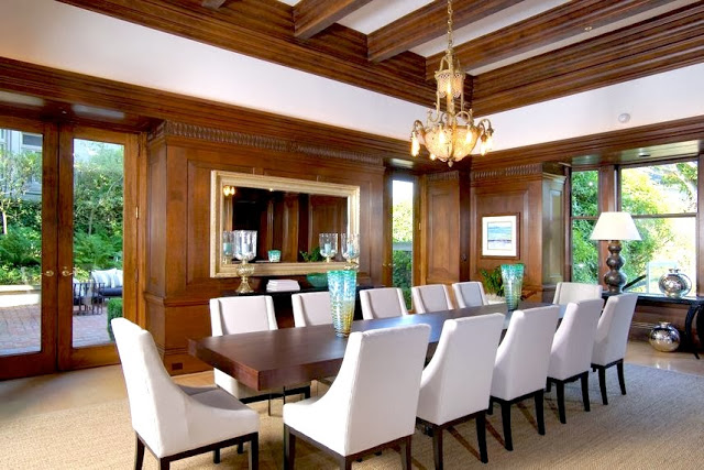 Wood paneled dining room in a historic San Francisco mansion