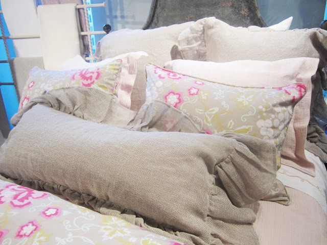 Close up of the chintz and mesh pillows
