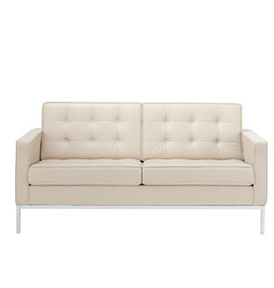 White leather tufted settee from Knoll