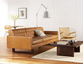 Caramel leather sofa from Room & Board