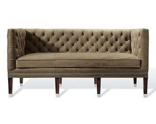 Grey tufted sofa with high back and arm from Ralph Lauren Home