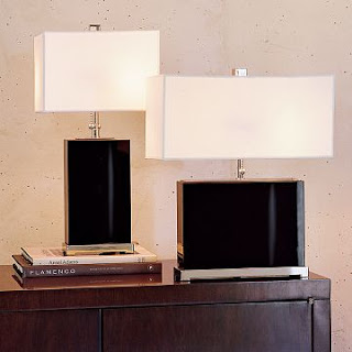 Tale lamps with square black crystal bases from William Sonoma Home