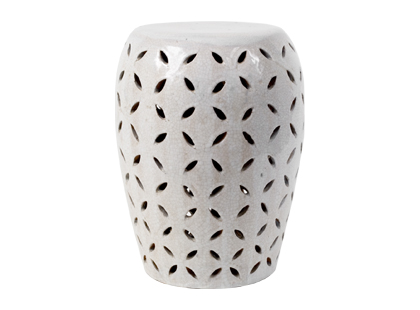 Ceramic garden stool with crackle greige off white finish and lattice cut out design from Jayson Home & Garden