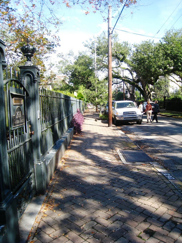 View of street outside Sandra Bullock's Victorian home in the Garden District of New Orleans