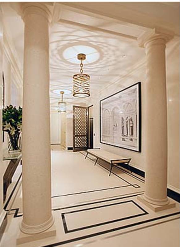Two Doric columns in a foyer in a Park Avenue apartment by Peter Pennoyer