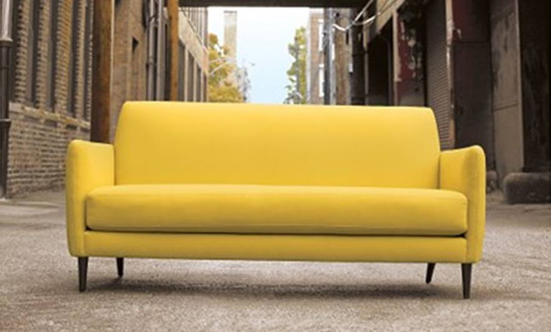 Lemongrass yellow mid-century Danish modern style sofa from cb2