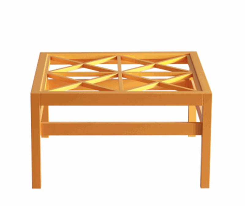 Yellow coffee table with lattice design and clear glass top from Oomph