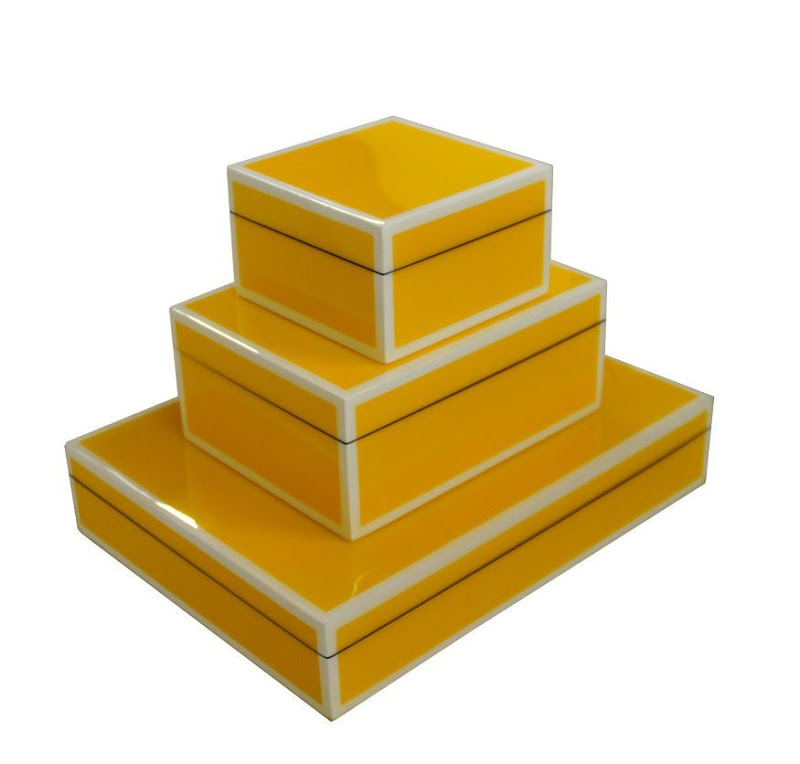 Yellow Lacquered Boxes with white trim from Plantation